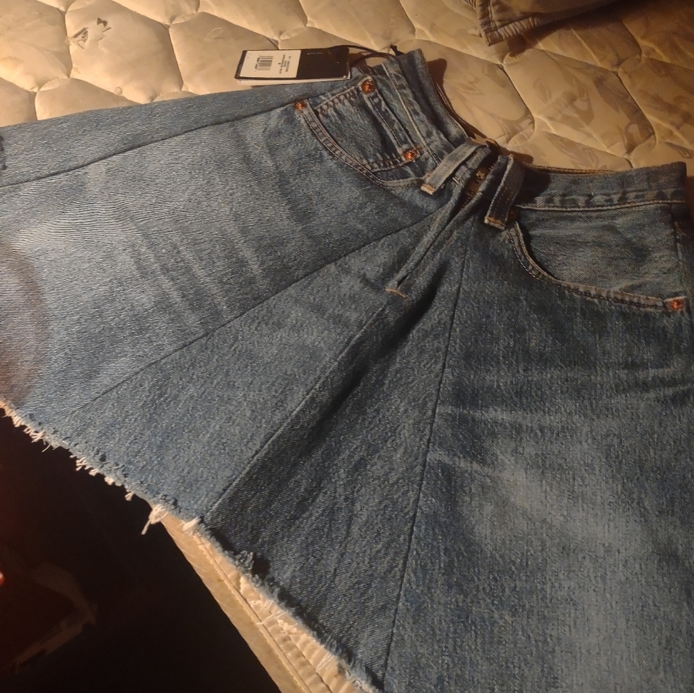 Re/Done Blue Denim Midi Skirt